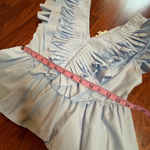 Entro Blue Ruffle Peplum V-neck Top Women’s Size Medium - Picture 4 of 5